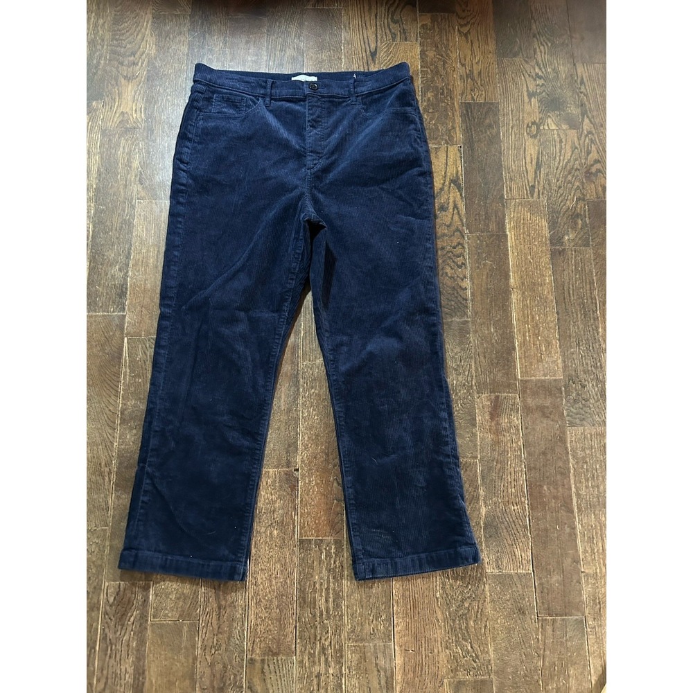 LOFT Navy Blue Corduroy Straight Leg Pants Womens 32/14 Stretch Trousers Preppy